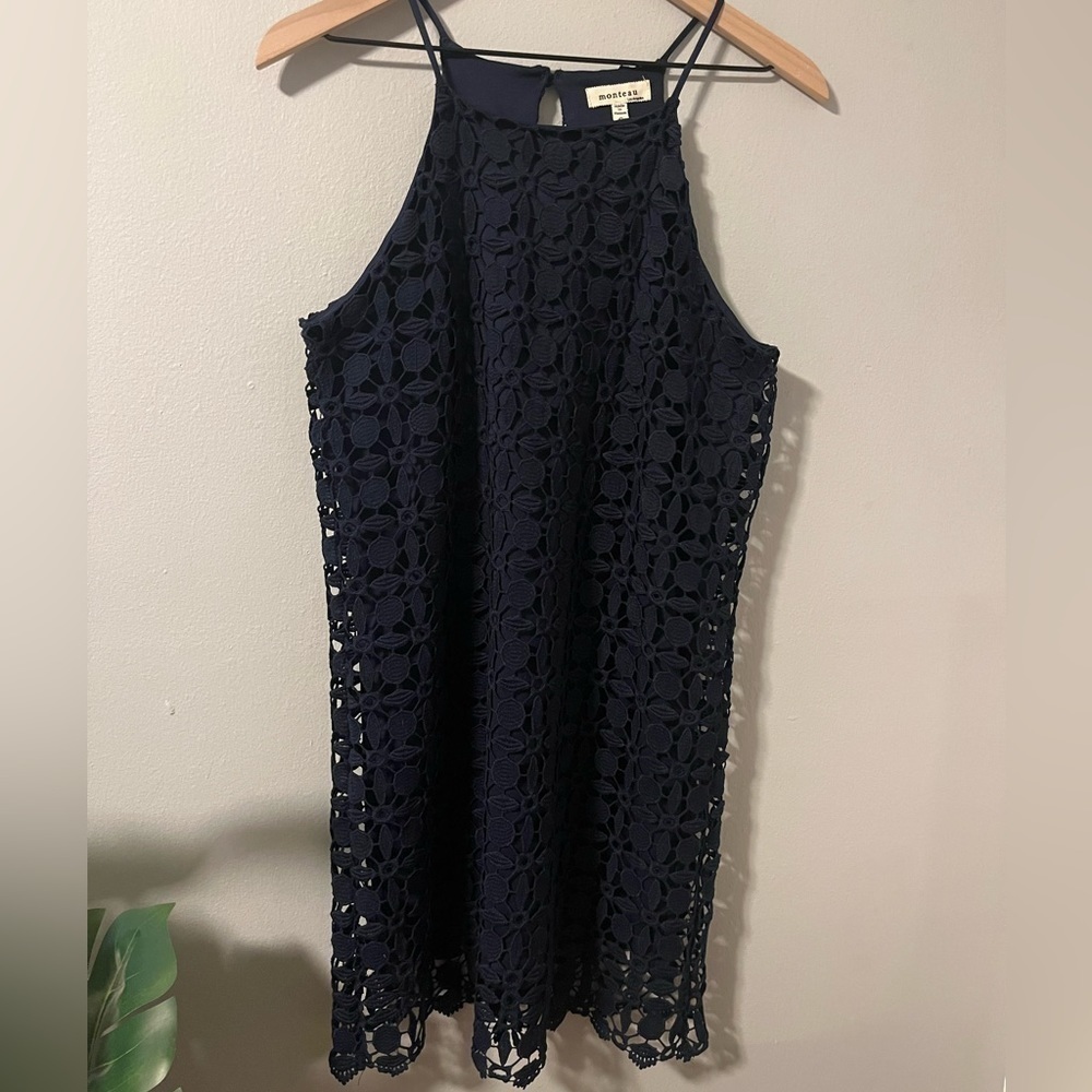 Monteau Lace Dress Navy Blue Lined Size Small